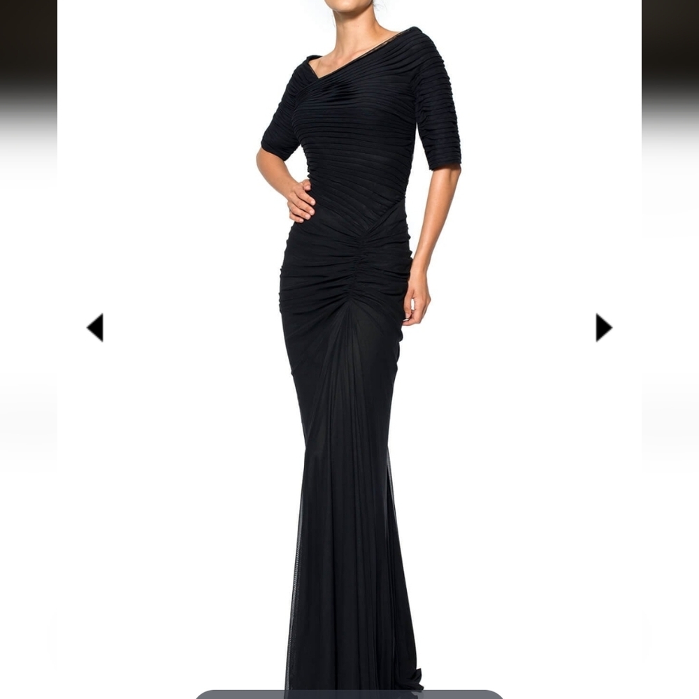 Tadashi Shoji Black Ruched Off-Shoulder Evening Gown